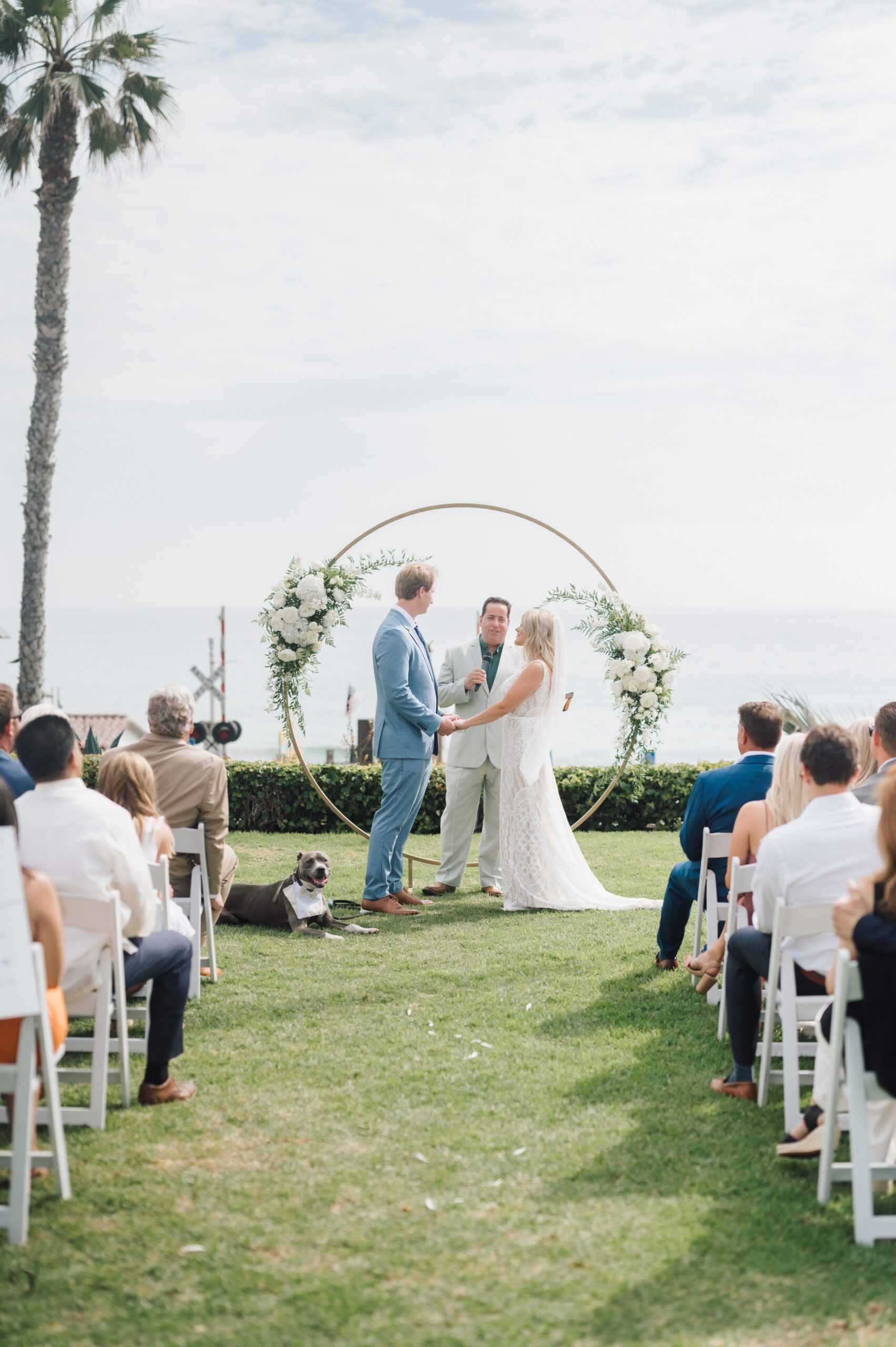 Bride and Groom during wedding ceremony at Ole Hansen Beach in California